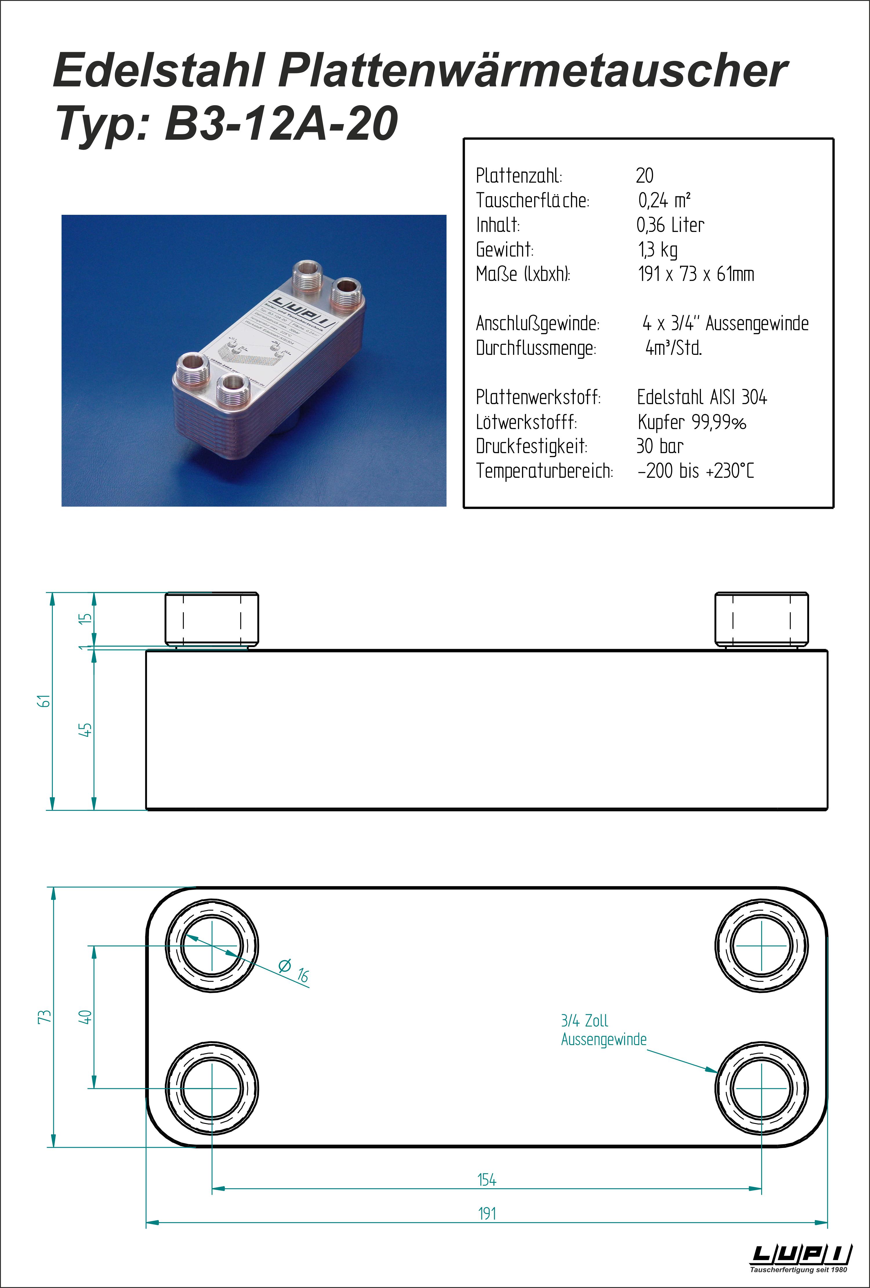 Edelstahl Plattenwärmetauscher Typ M1-53-25